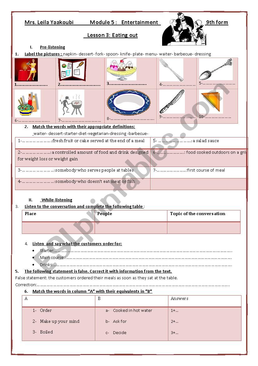 eating out (listening comprehension