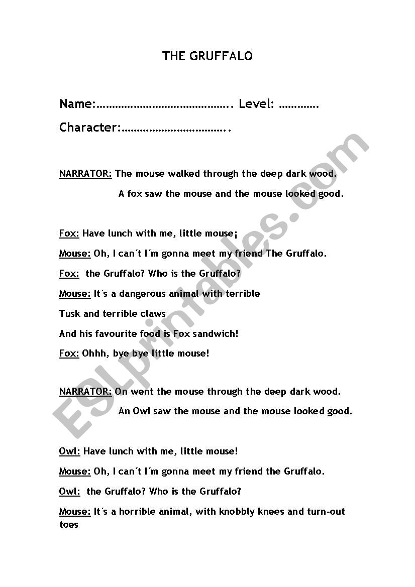 Gruffalo Play (easy version) worksheet