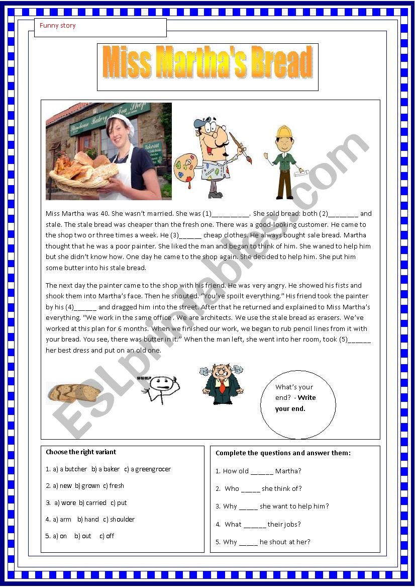 Miss Marthas bread worksheet