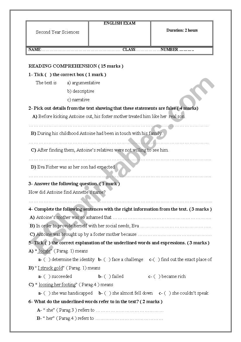 english test grade 2 secondary