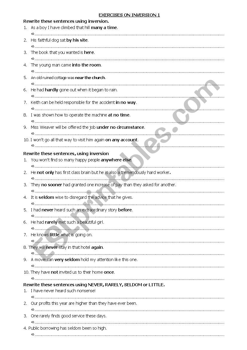 Exercise on Inversion worksheet