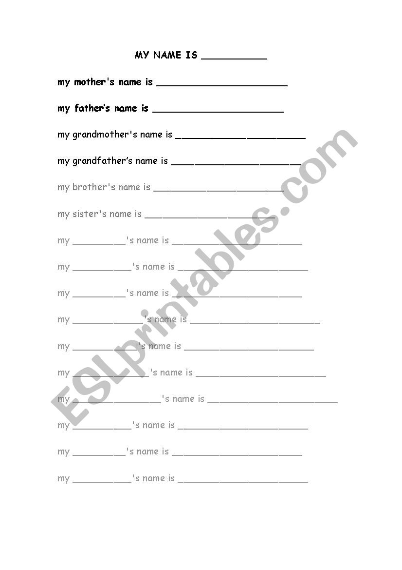 my mothers name is ... worksheet
