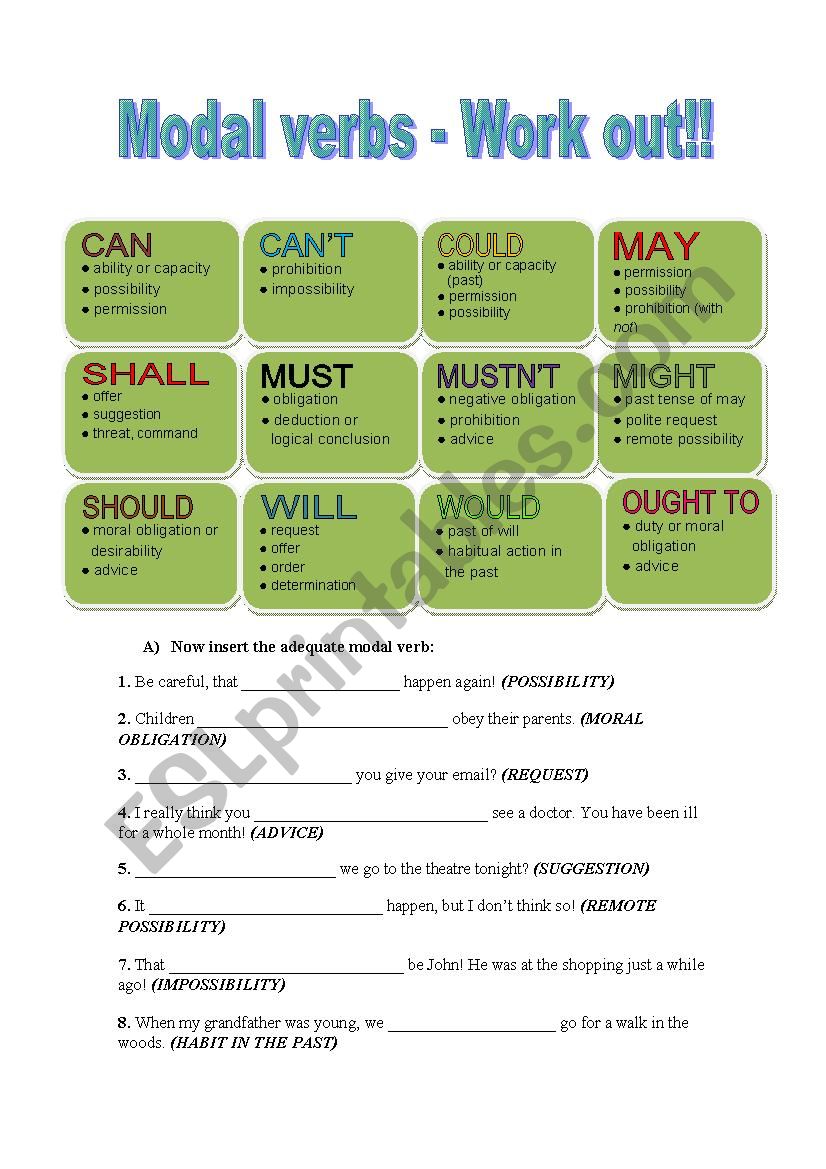 Modal Verbs - Work out worksheet