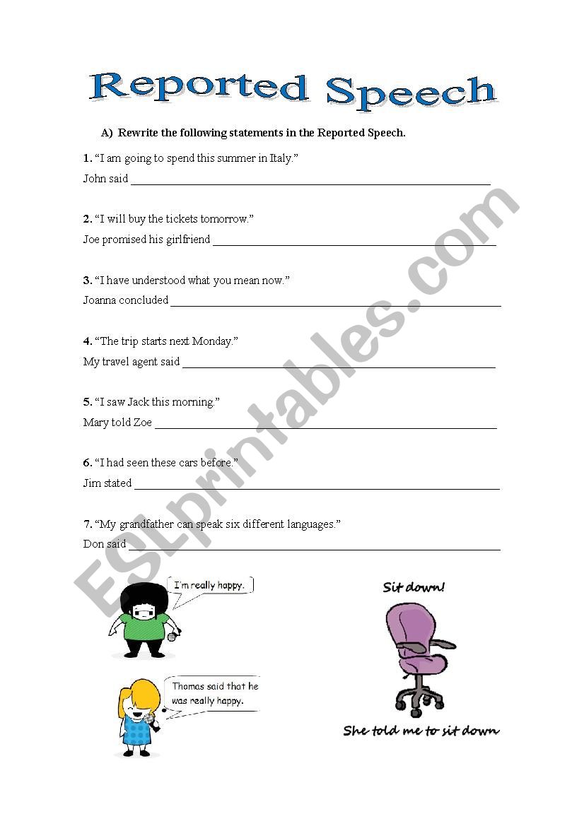 Reported Speech - exercises worksheet