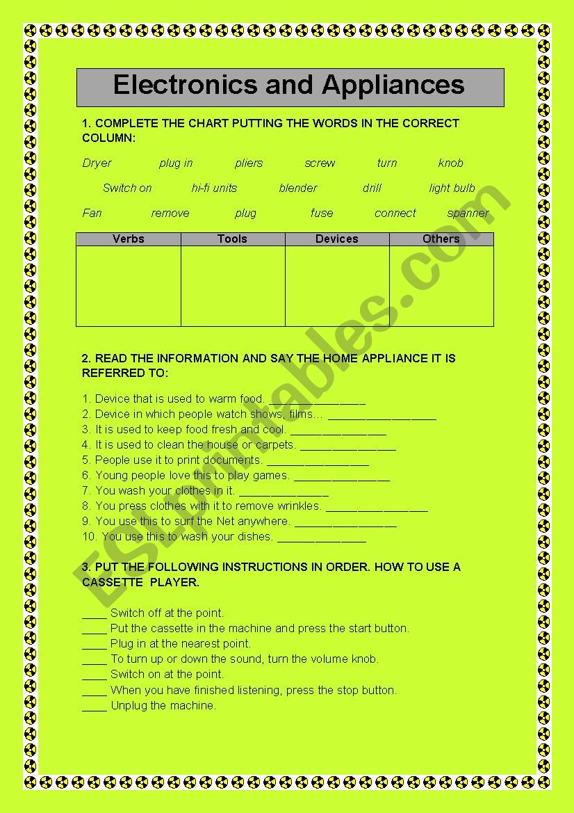 ELECTRONICS AND APPLIANCES worksheet