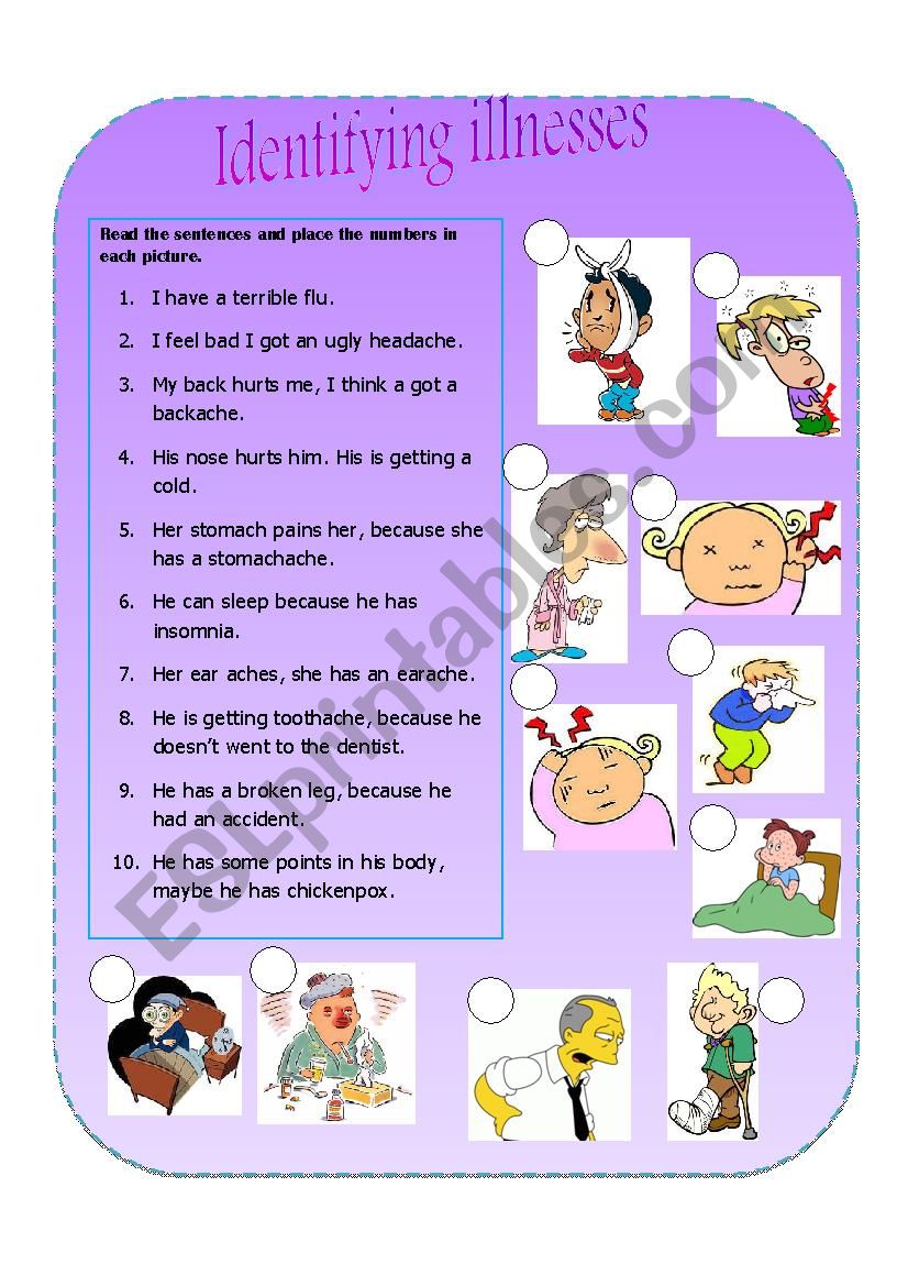 identifying illnesses worksheet