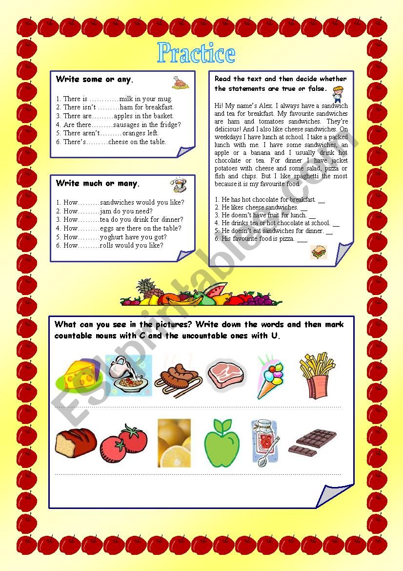 food worksheet