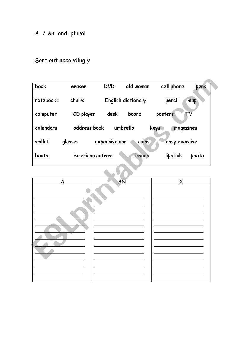 A / And and plural worksheet