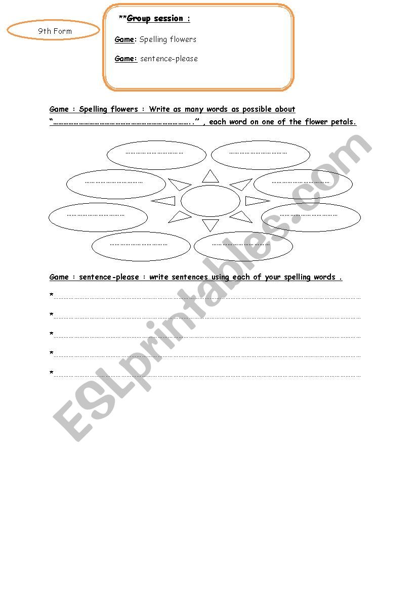 third hour  games worksheet