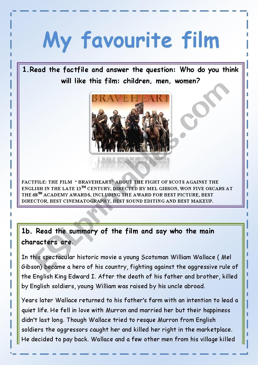 My favourite film worksheet