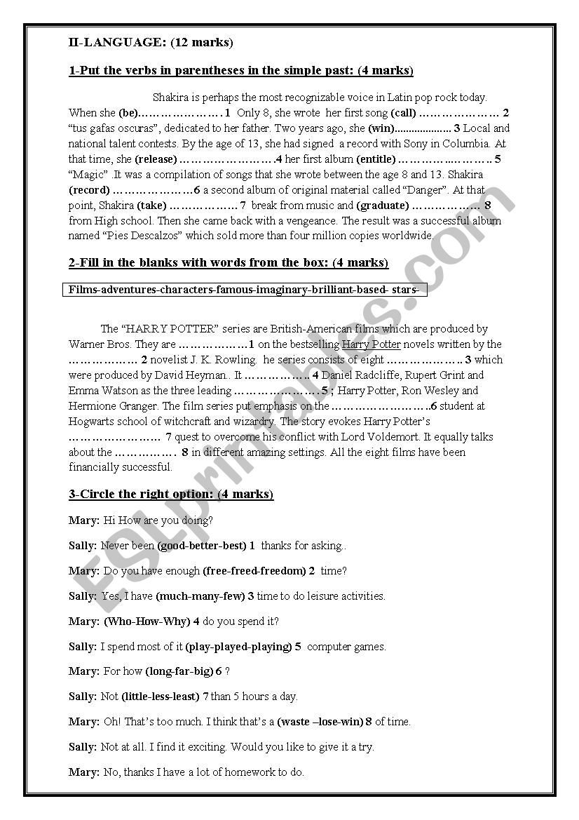 midterm test 3 9th form worksheet