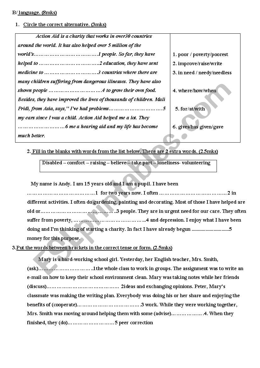 end of term test 3 language worksheet