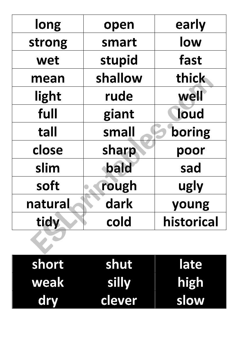 Opposite adjectives worksheet