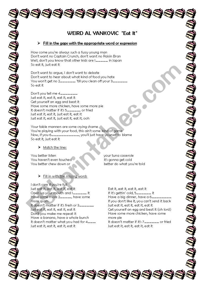 Eat it Weird Al Yankovic worksheet