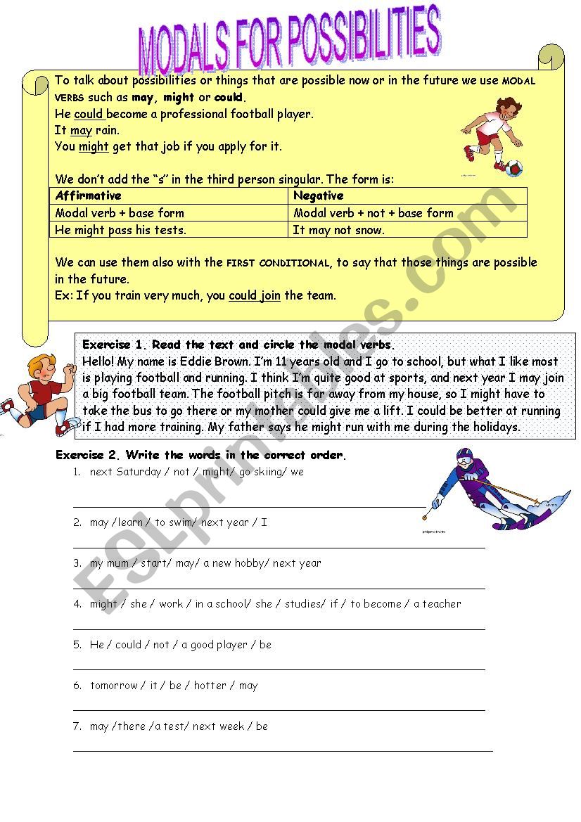 Modals for possibilities worksheet