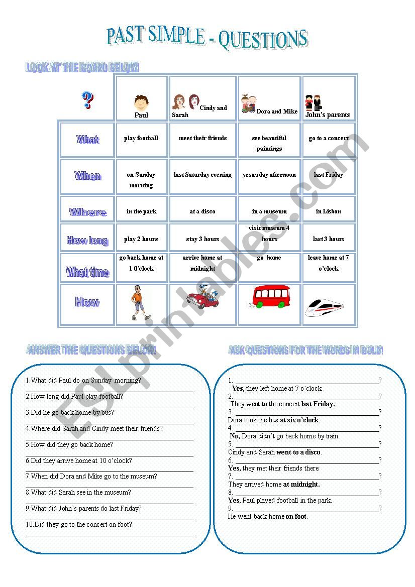 past simple - questions worksheet