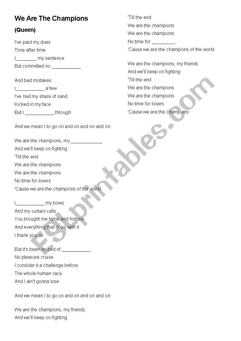 QUEEN worksheet