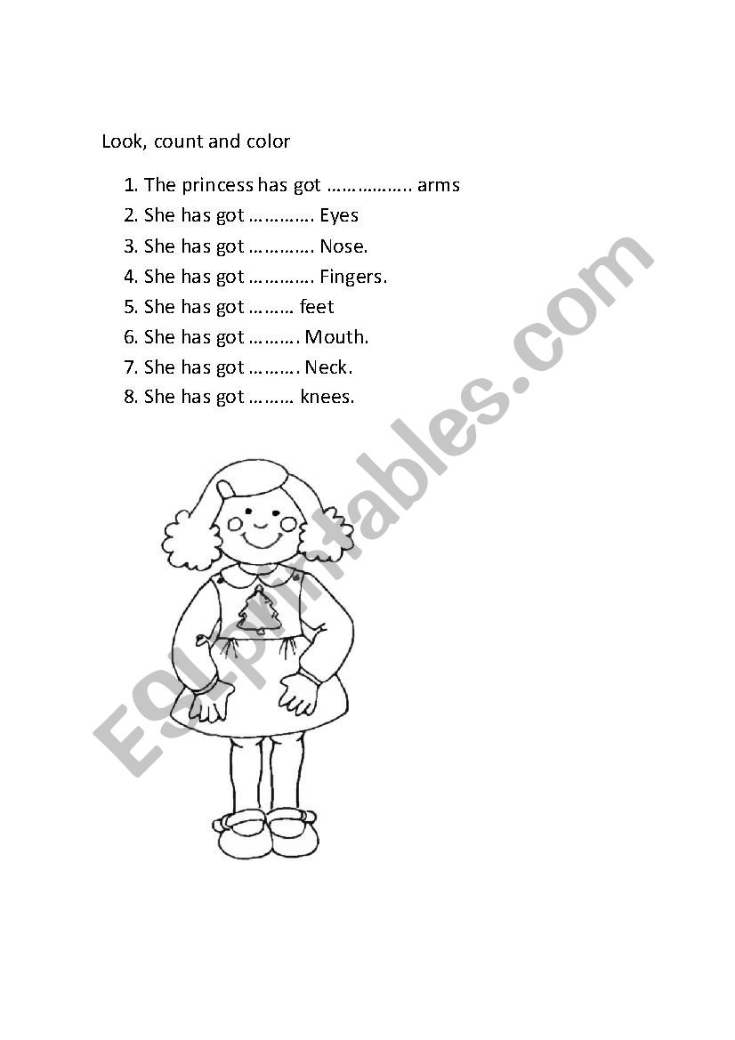 Parts of the body and numbers worksheet