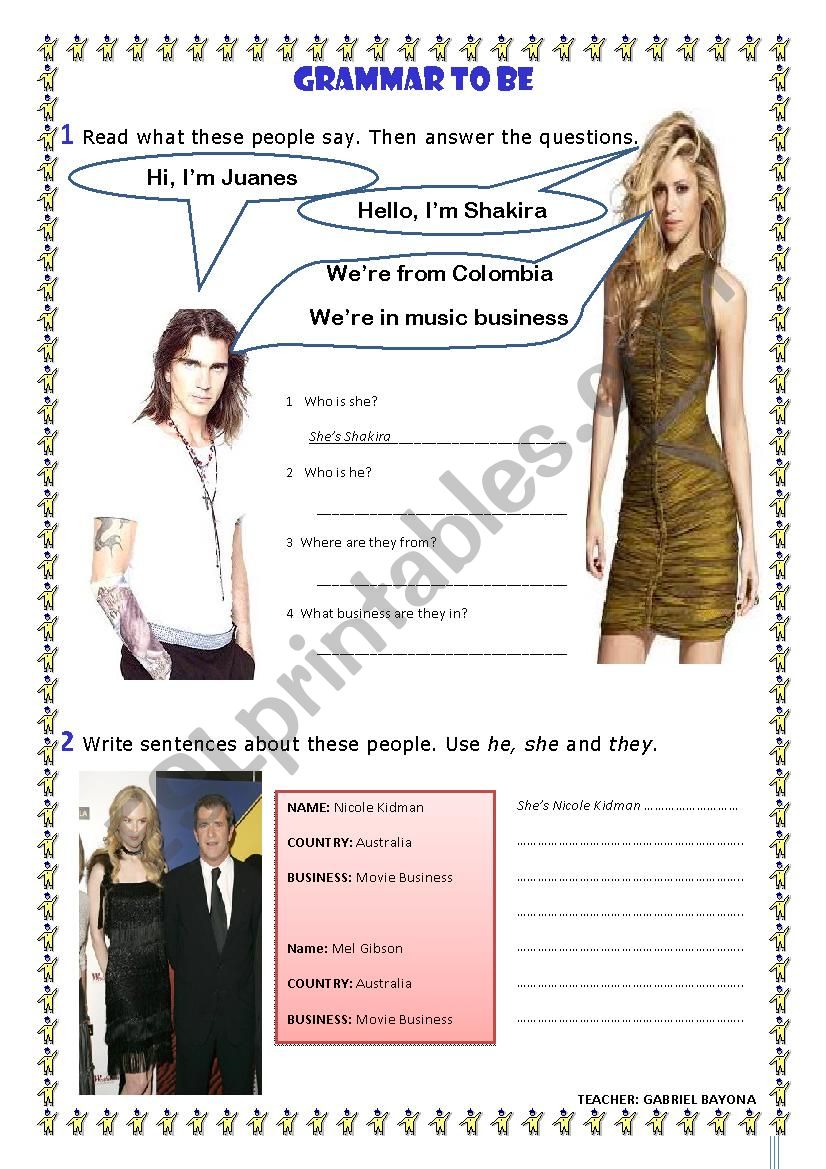 TO BE worksheet