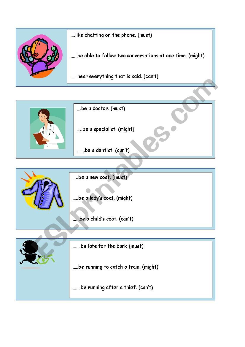 Modals of deduction/probability (must, might, cant) speaking cards