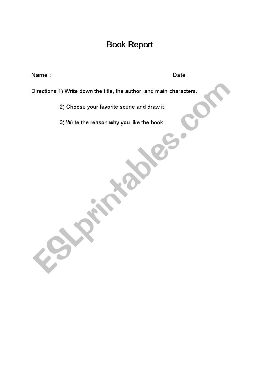 book report worksheet