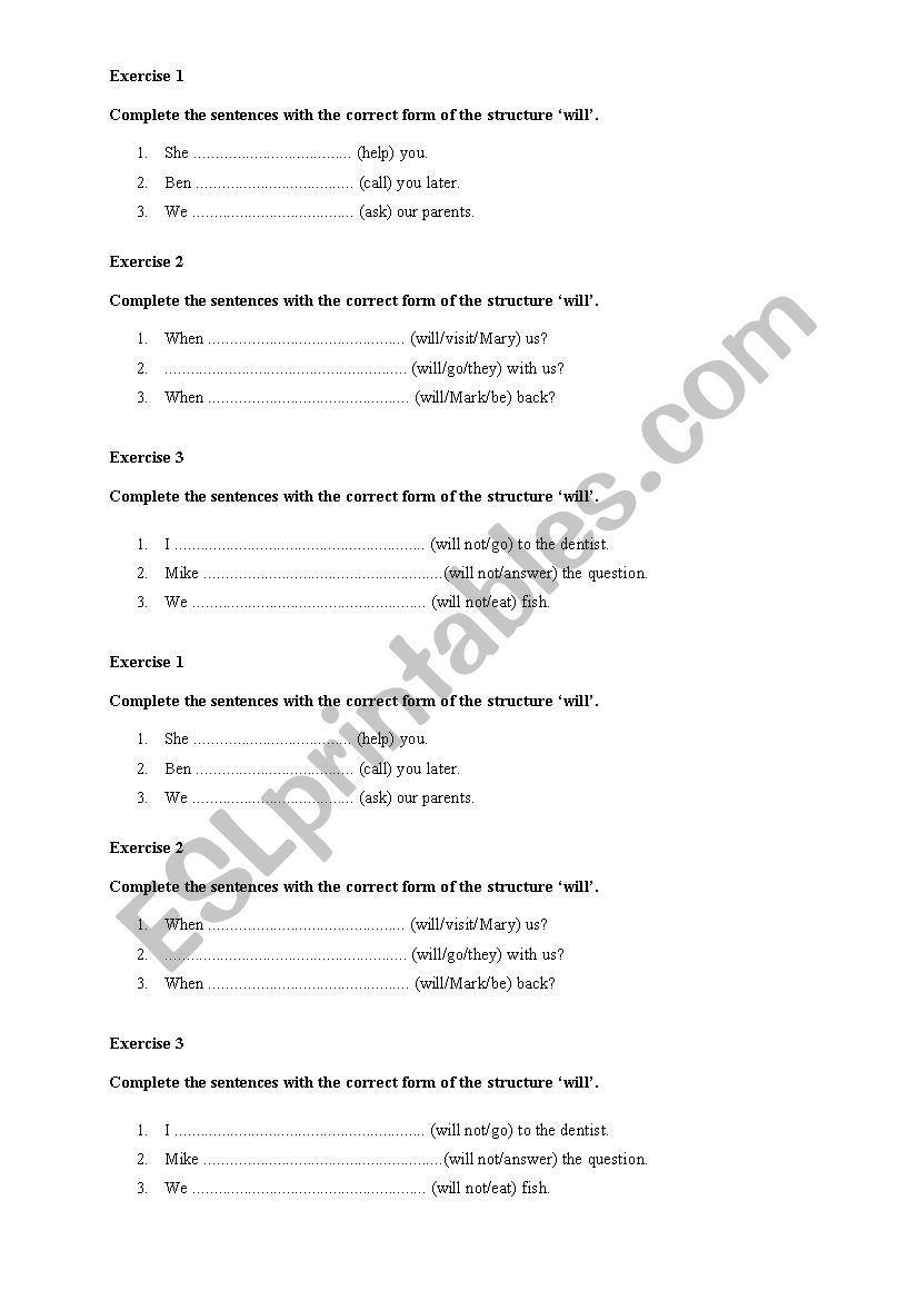 will worksheet