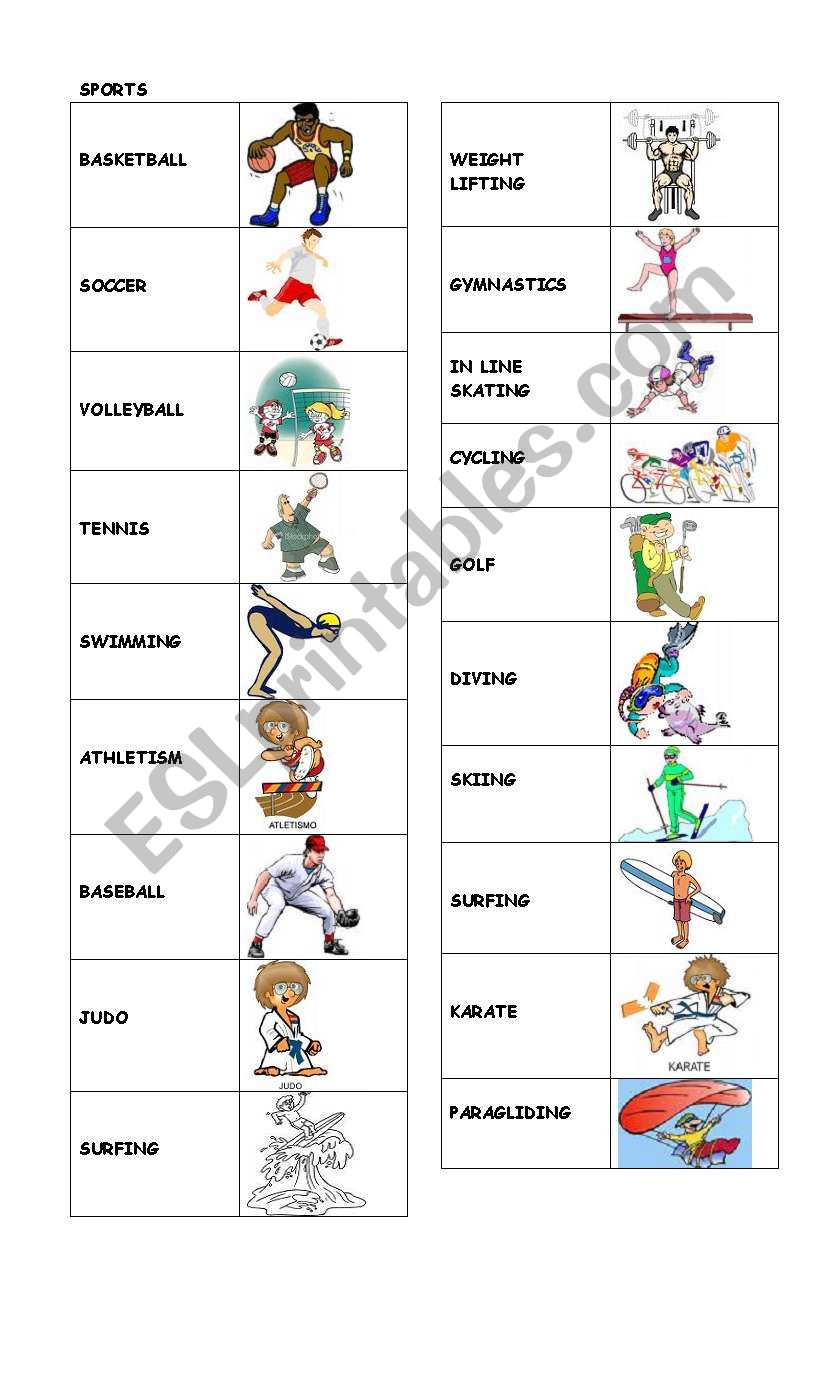 Sports Vocabulary for Kids worksheet