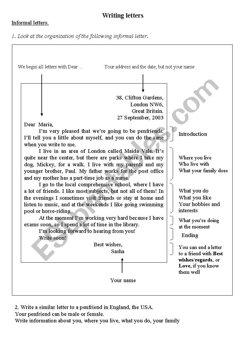 Informal letters worksheet