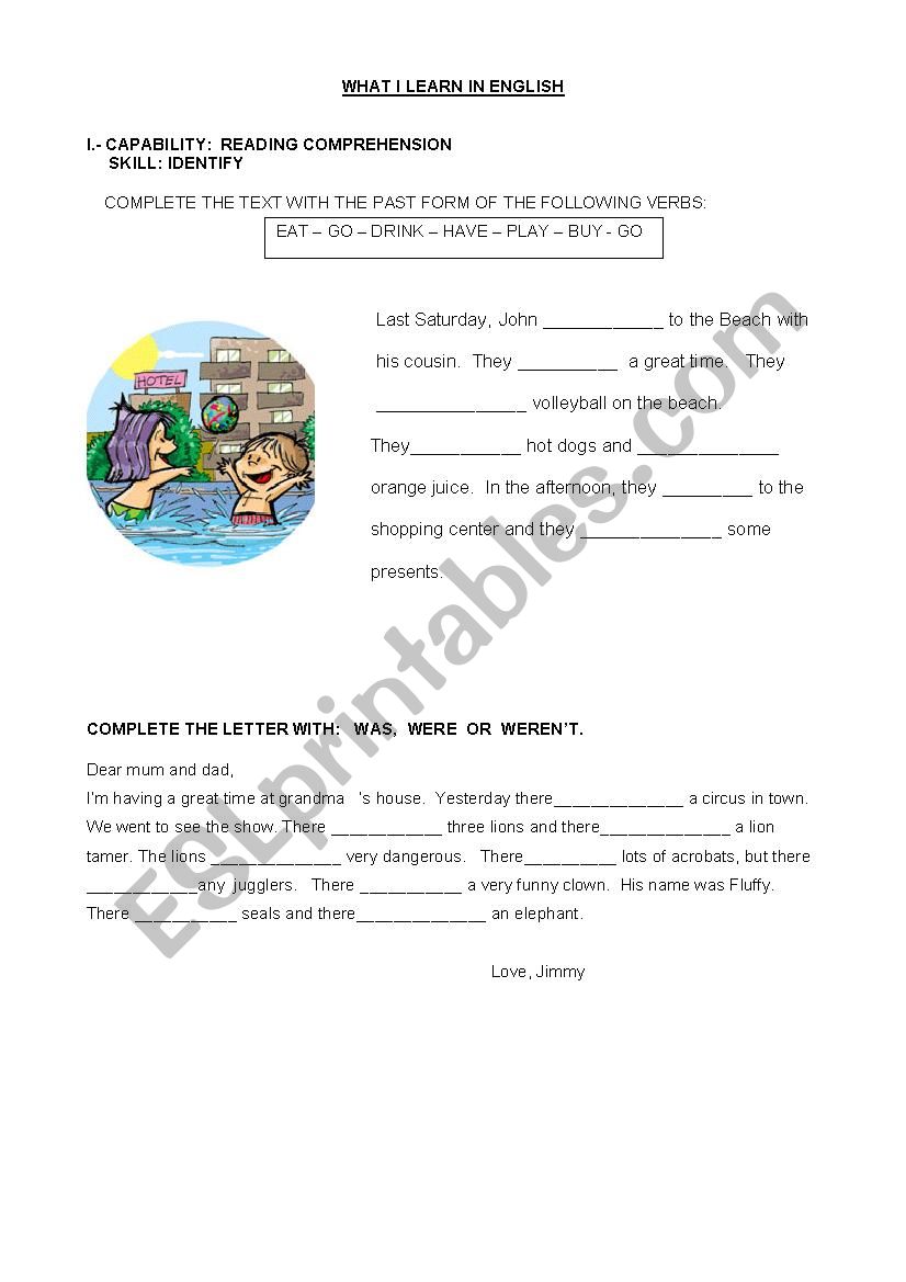 past tense test worksheet