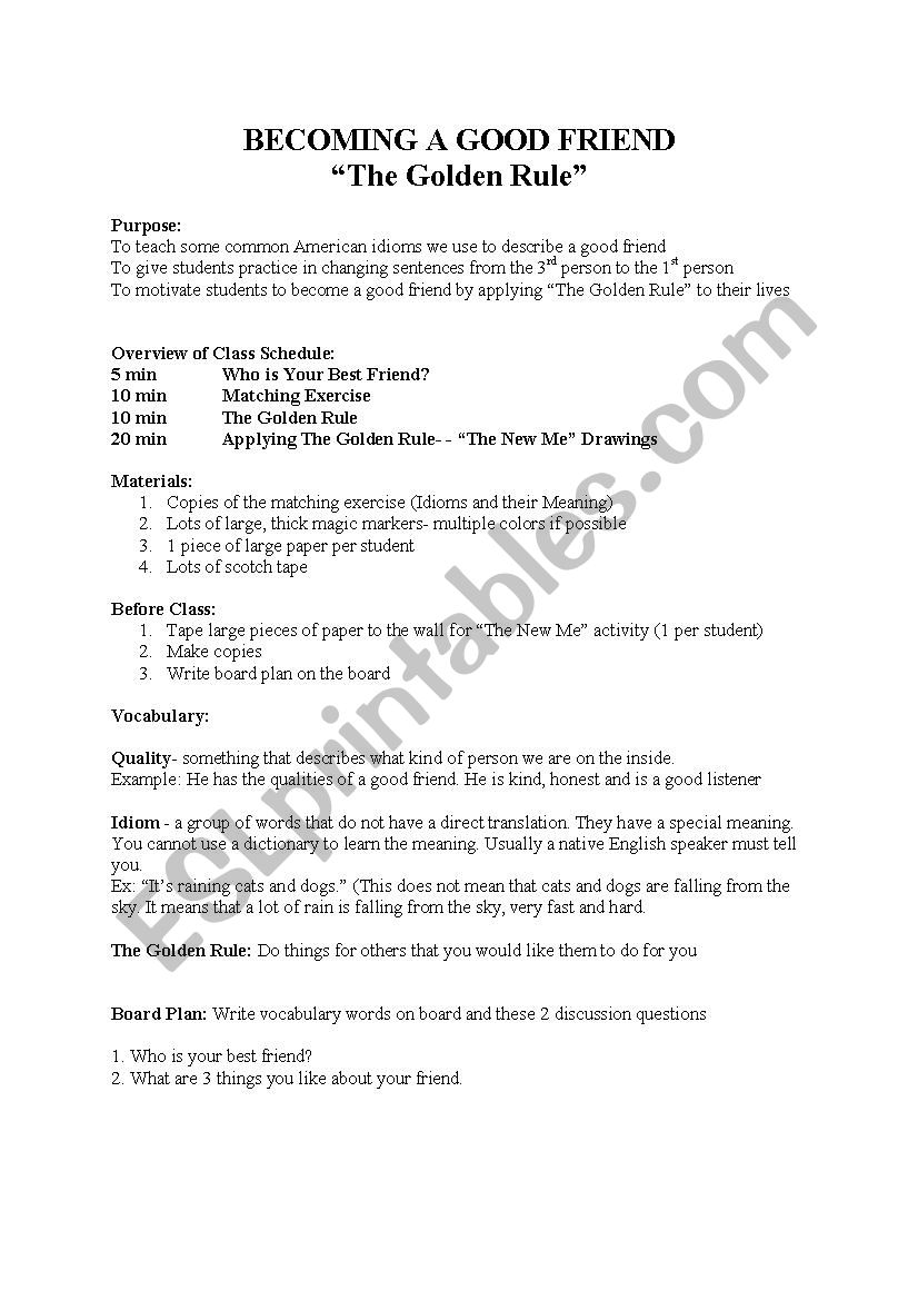 The Golden Rule worksheet