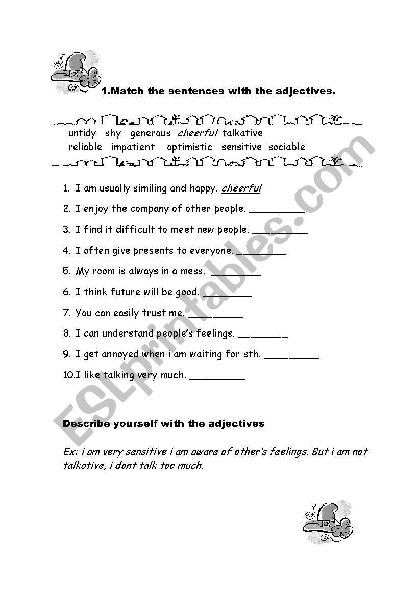 matcing the adjectives worksheet
