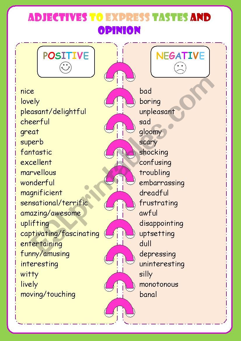 TASTES AND OPINION ADJECTIVES worksheet