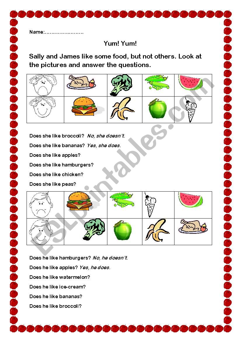 Yum! Yum! worksheet