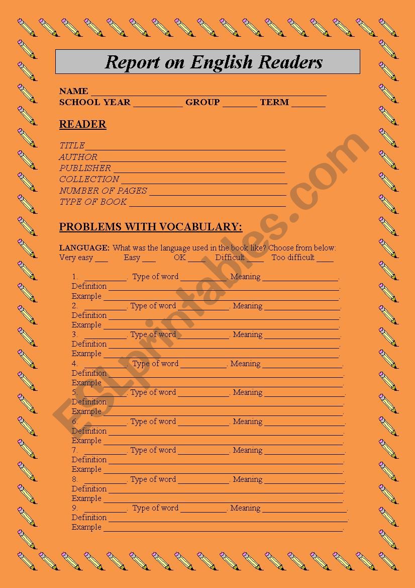 REPORT ENGLISH READERS worksheet