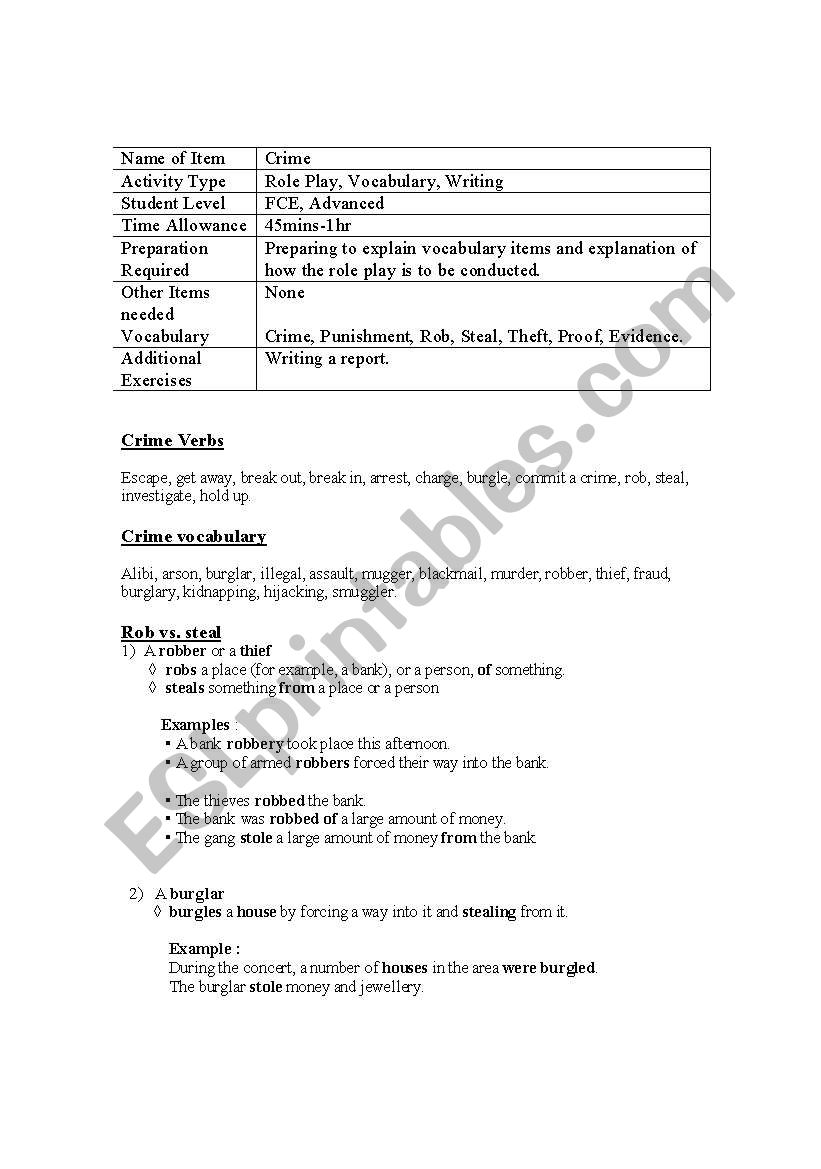 A crime has been committed! worksheet