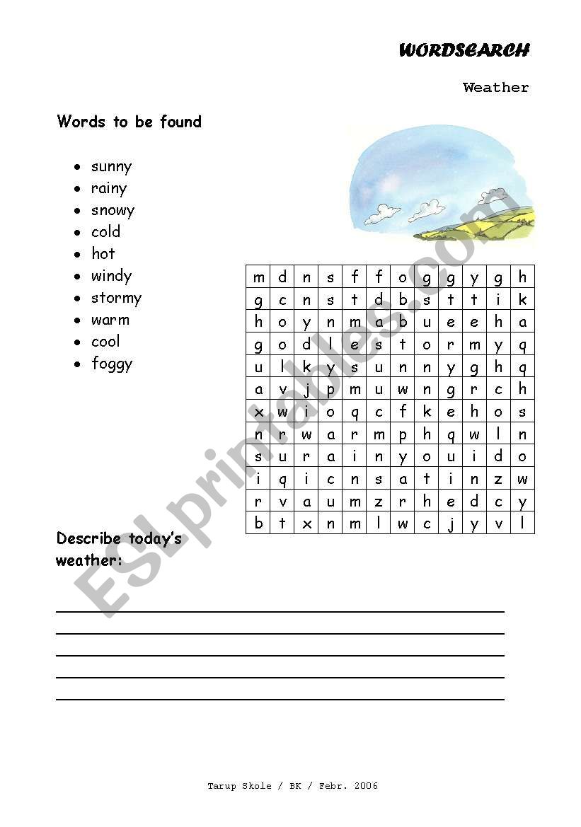 Wordsearch worksheet