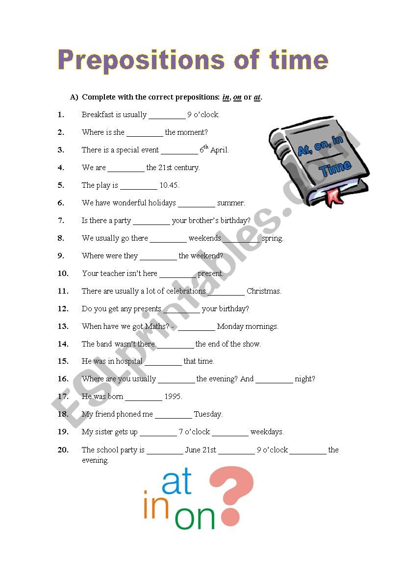 Prepositions of time worksheet