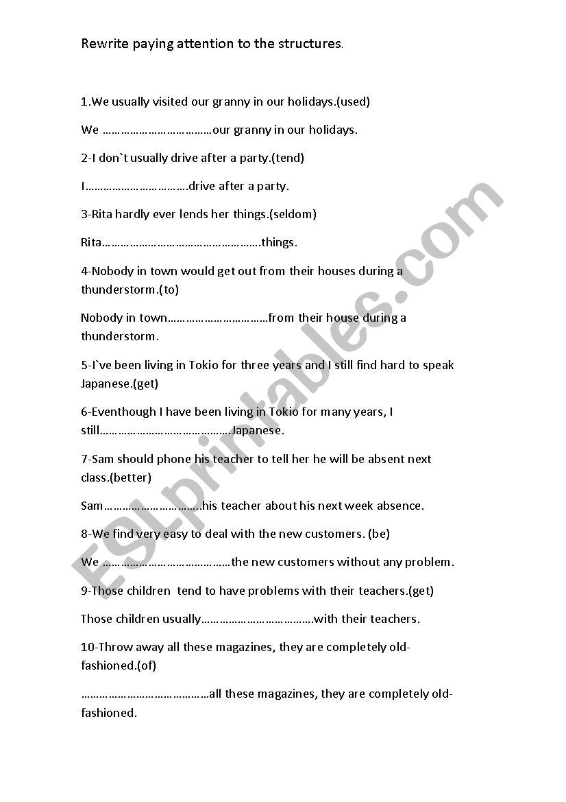 practise FCE transformations worksheet