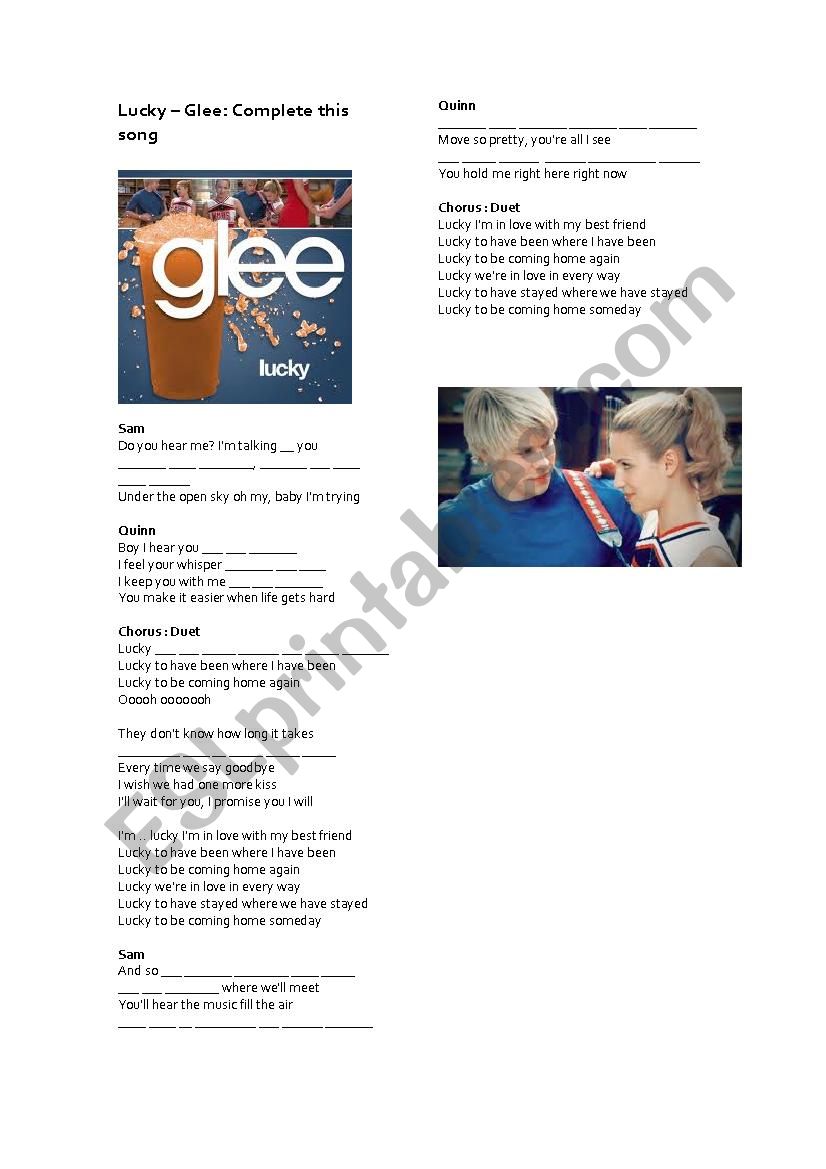 Song Lucky Glee worksheet