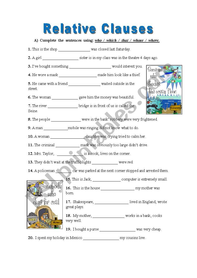 Relative Clauses worksheet