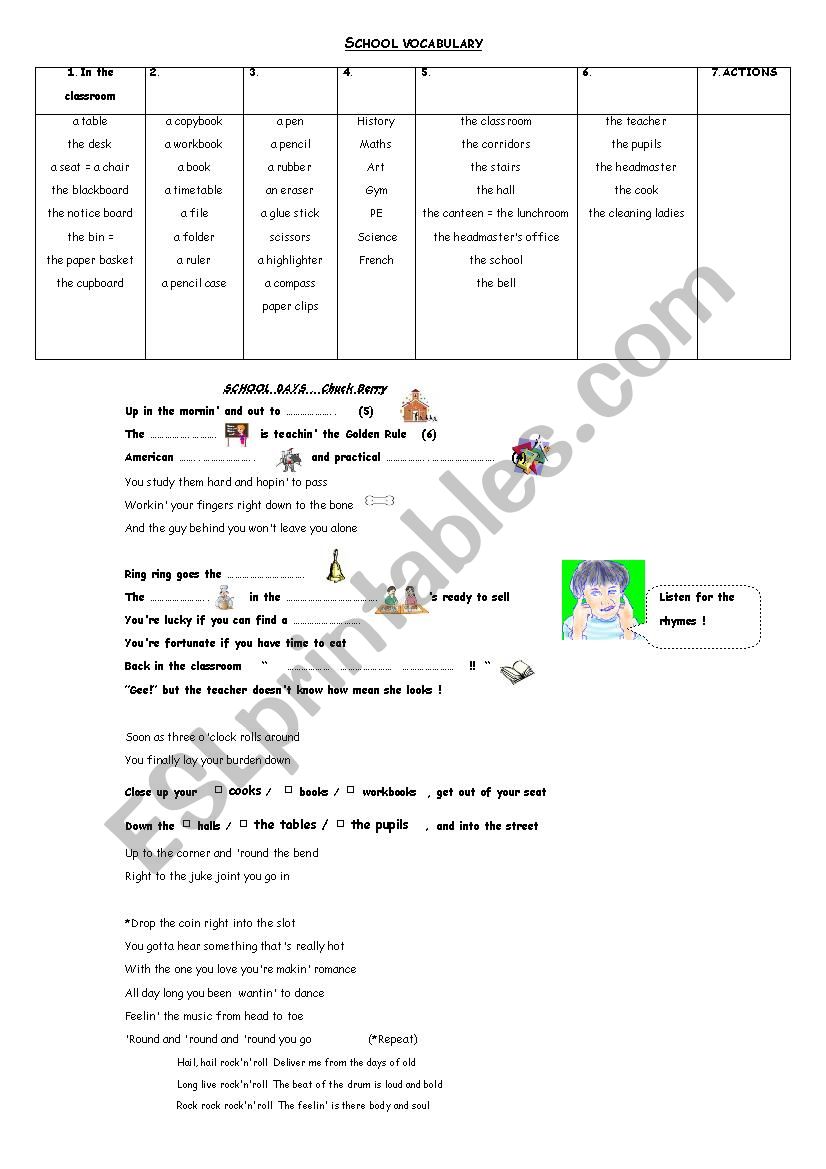 school vocabulary worksheet