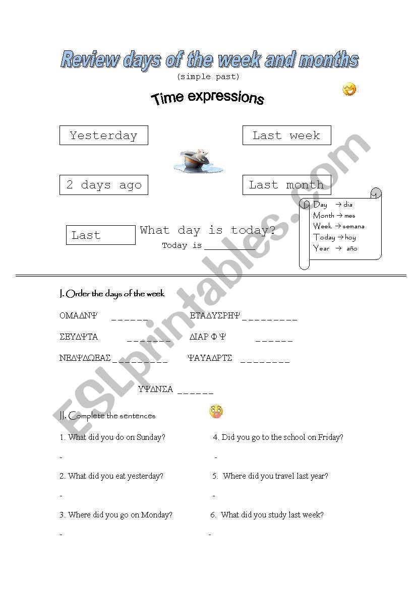 days of the week and months worksheet