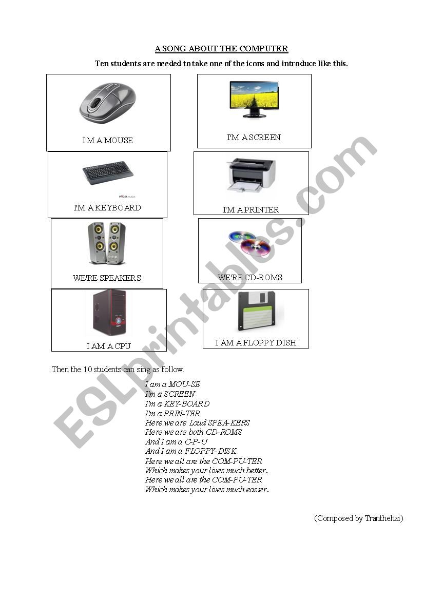 A song about the computer worksheet