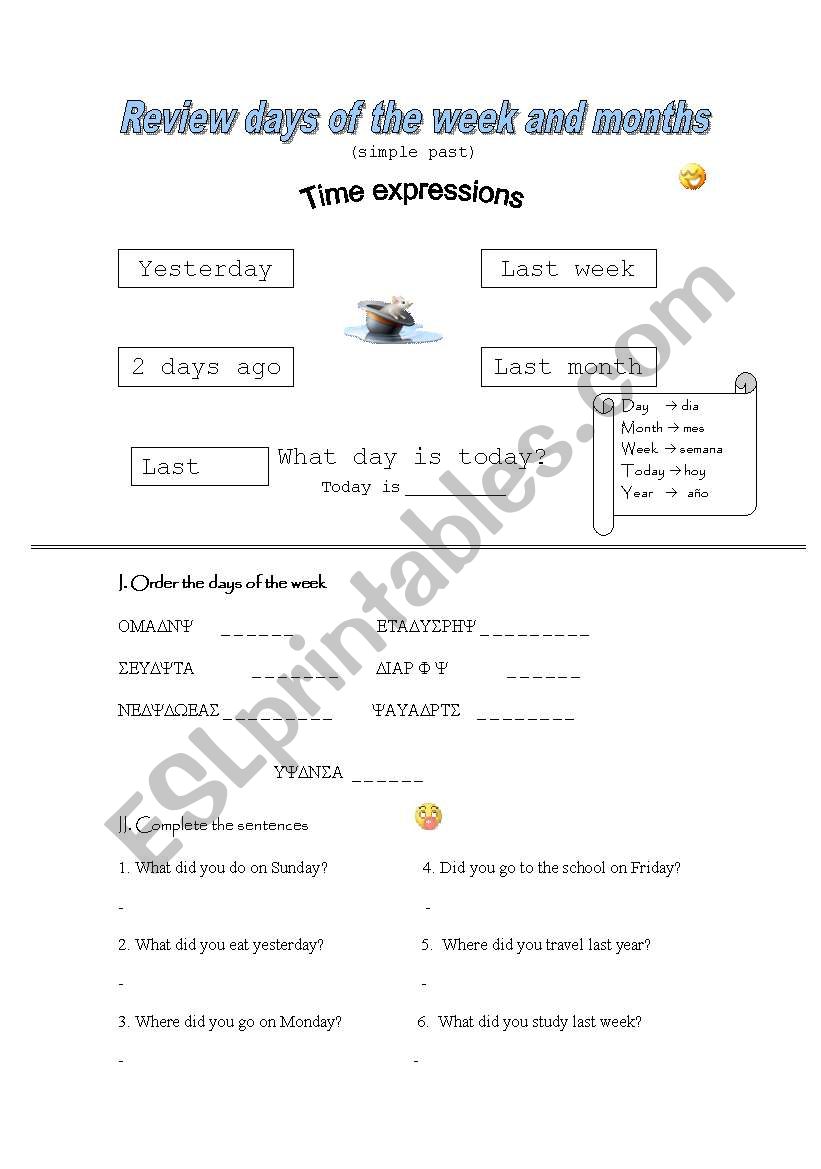 days of the week an months (simple past)