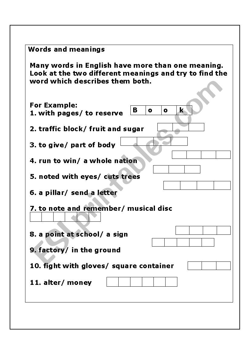 words and meanings worksheet