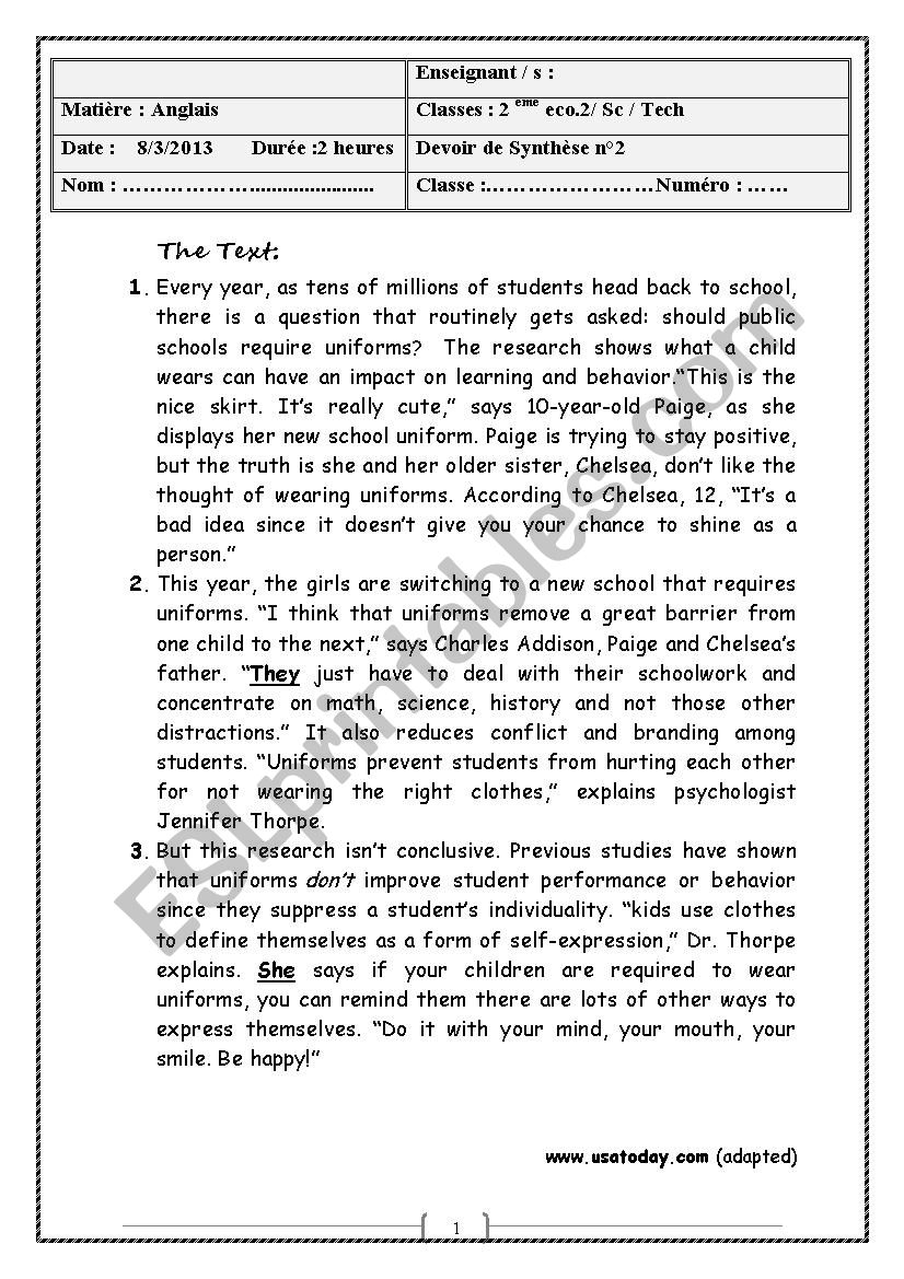 devoir  worksheet