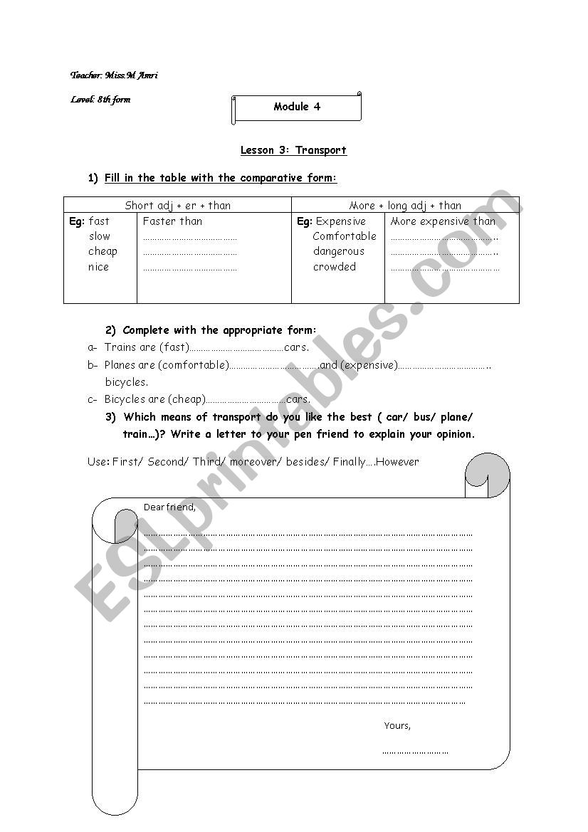 means of transport worksheet