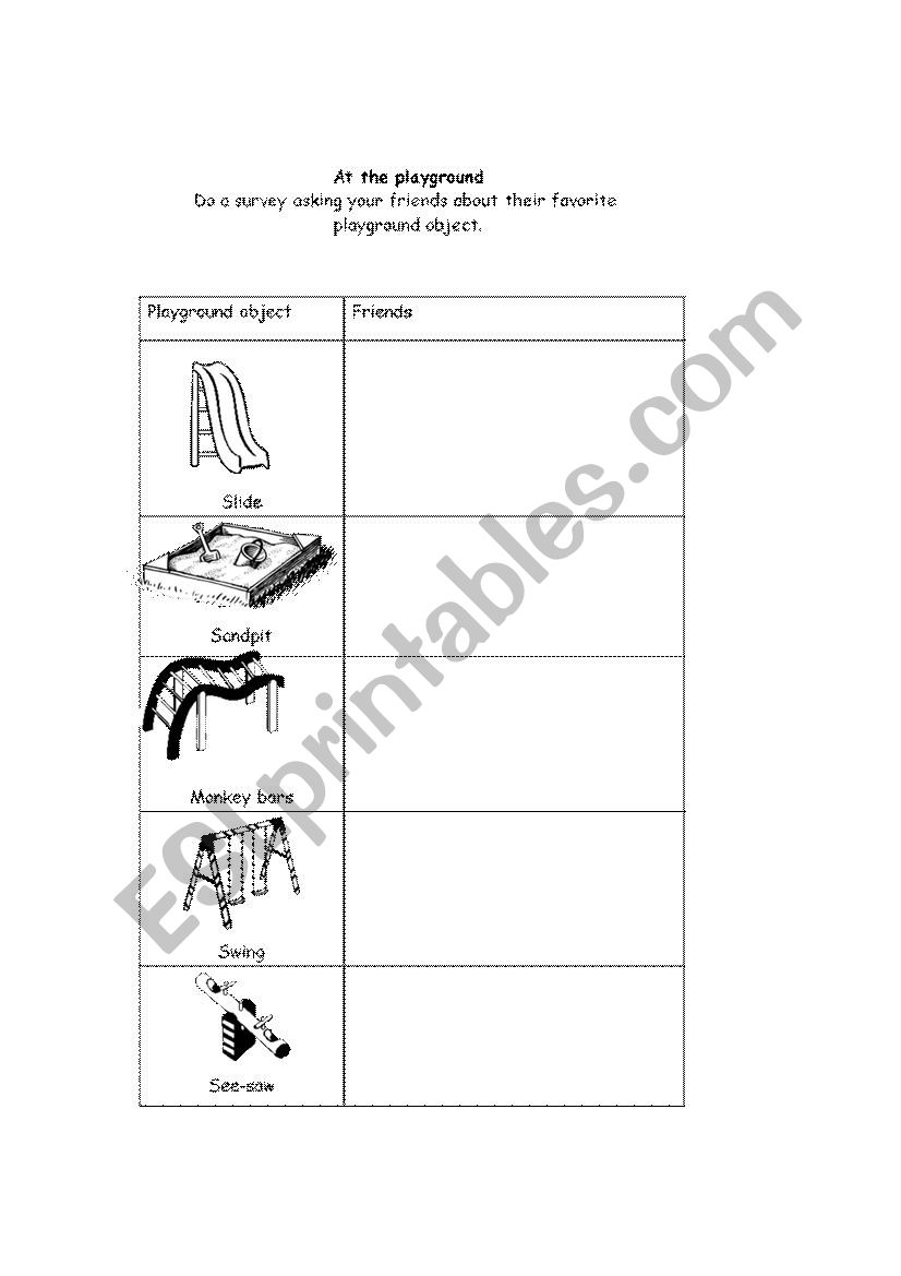 At the playground worksheet