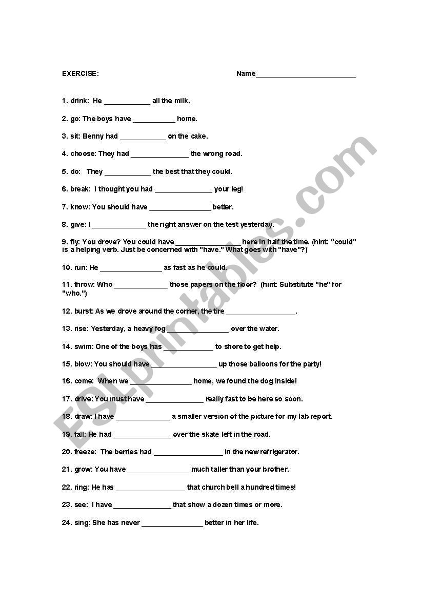 Tense exercise worksheet