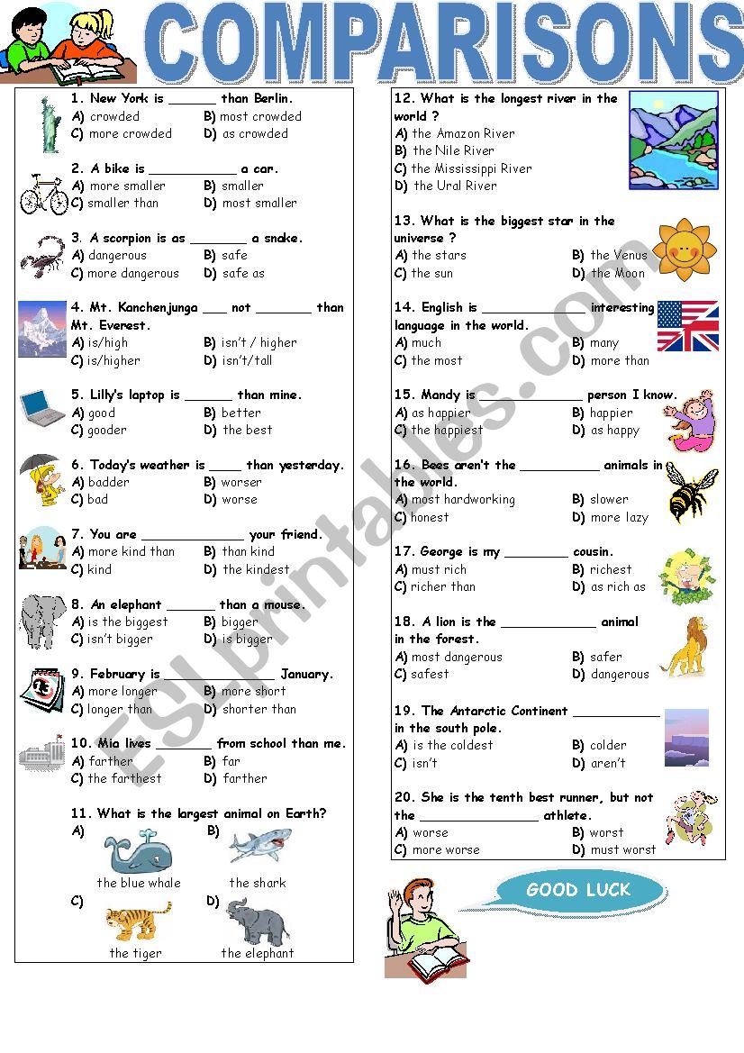 Comparisons worksheet